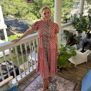 Floral Red and Green Dress